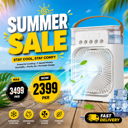 Portable Air Cooler Fan – 3 Speed Mist Cooling Fan with LED Light & Timer