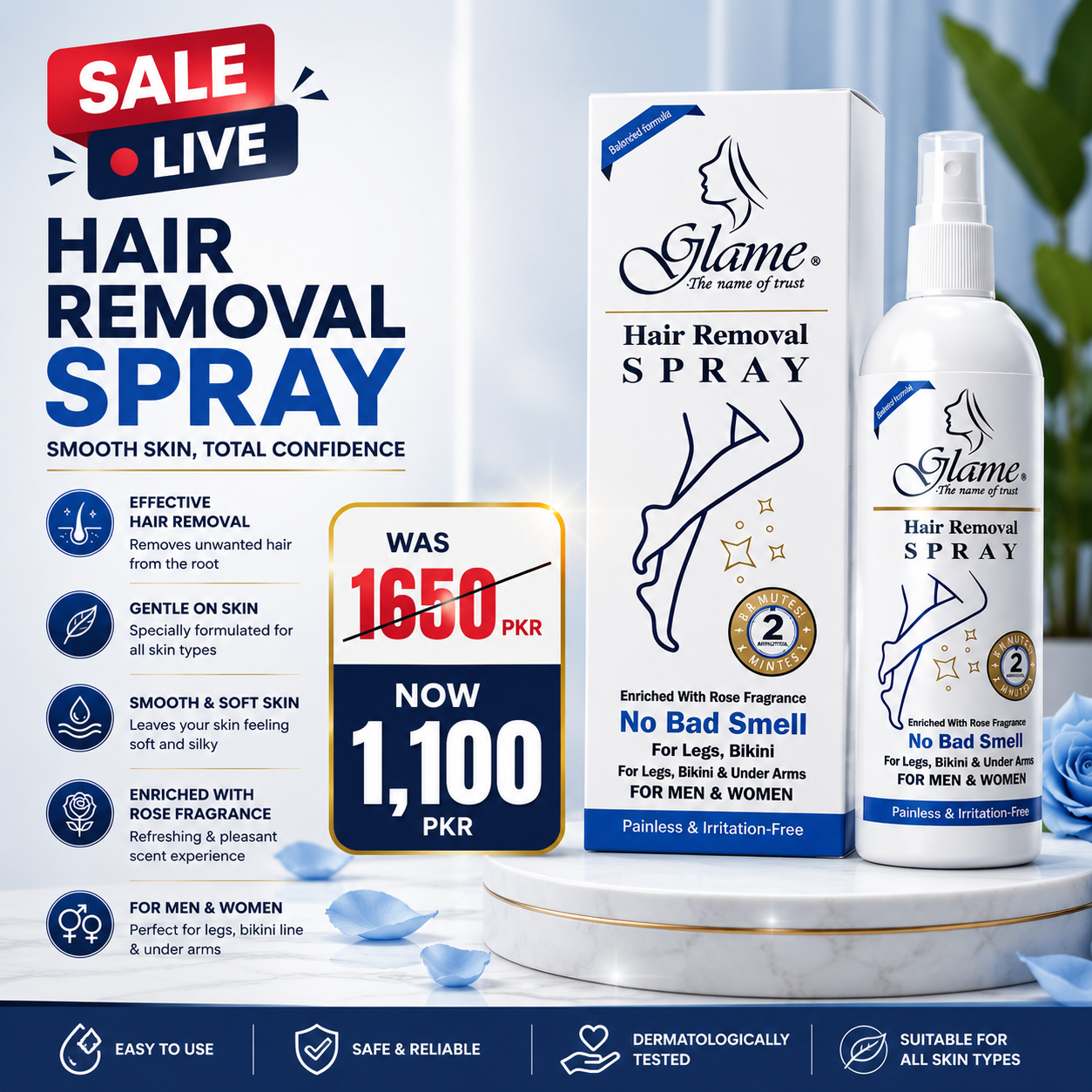 Glame Hair Removal Spray for Men & Women