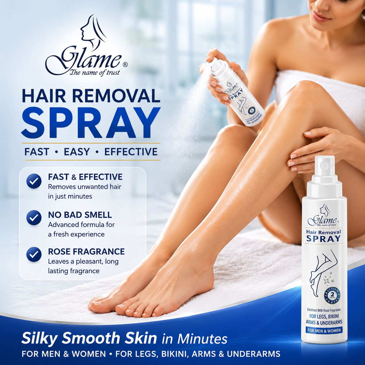 Glame Hair Removal Spray for Men & Women