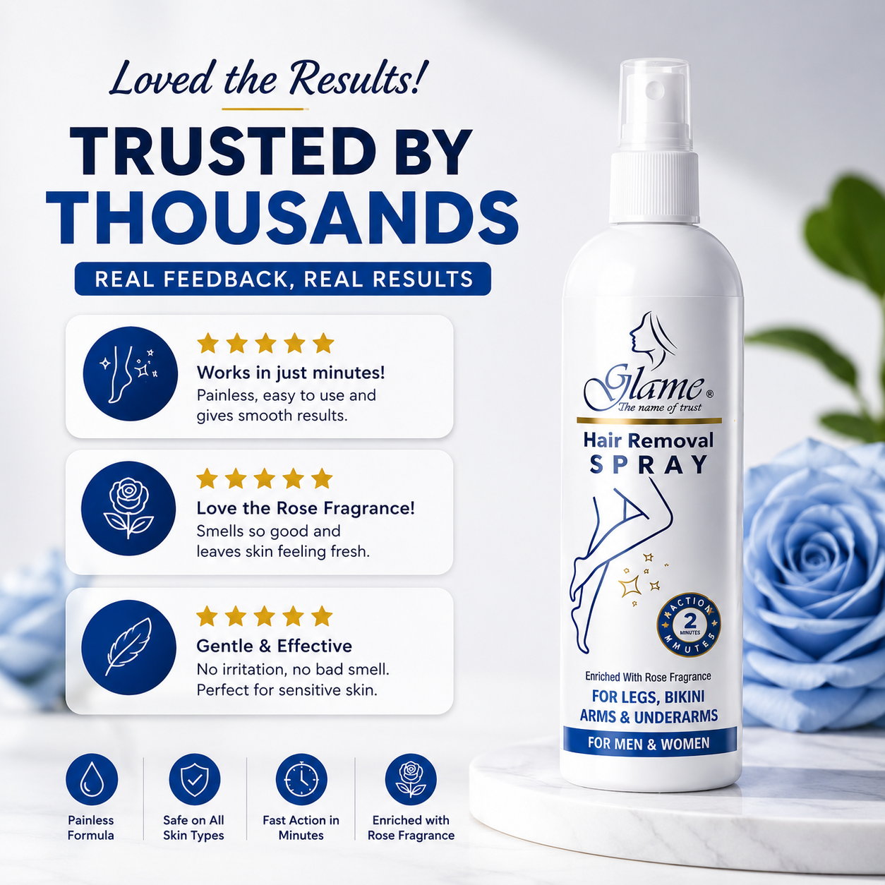Glame Hair Removal Spray for Men & Women